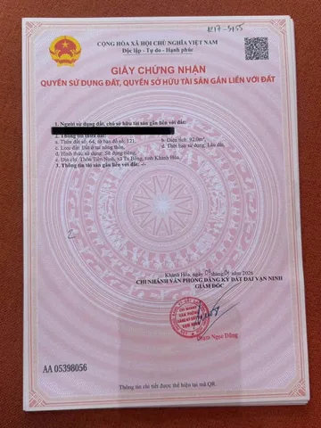 Bán Đất 92m2 có sẵn 92 m2 thổ cư giá 1.56 tỷ tại - Chọn - Xã Tu Bông Khánh Hòa
