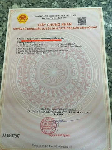 BÂN CĂN NHÀ MỚI Ở TRUNG TÂM DIÊN KHÁNH , KHÁNH HOÀ . DT 132 m2 , FULL THỔ . GIÁ CHỈ 1 TỶ 460 TRIỆU . BAO THUẾ PHÍ