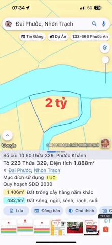 Bán Đất 1888m2 giá 2 tỷ tại Xã Phước Khánh Huyện Nhơn Trạch Đồng Nai