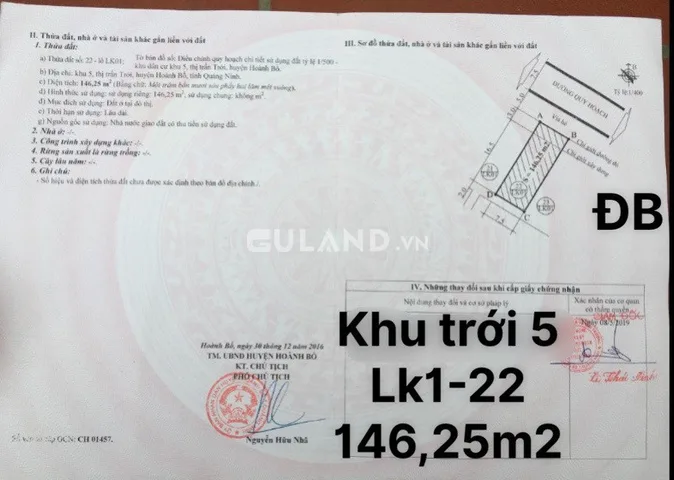 Bán Đất Đối Diện Khách Sạn Rosa - Hoành Bồ