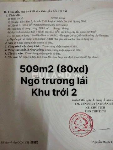 Đất Thổ Cư Khu Trới 2 - Hoành Bồ