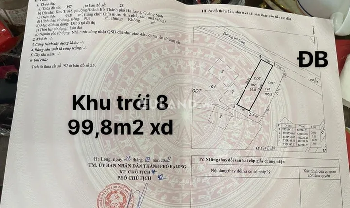 Đất Thổ Cư Khu Trới 8 - Hoành Bồ