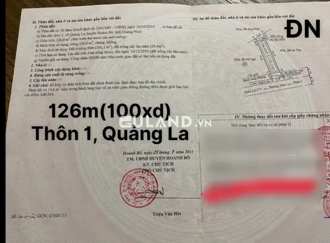 Đất Mặt Đường Thôn 1 Xã Quảng La