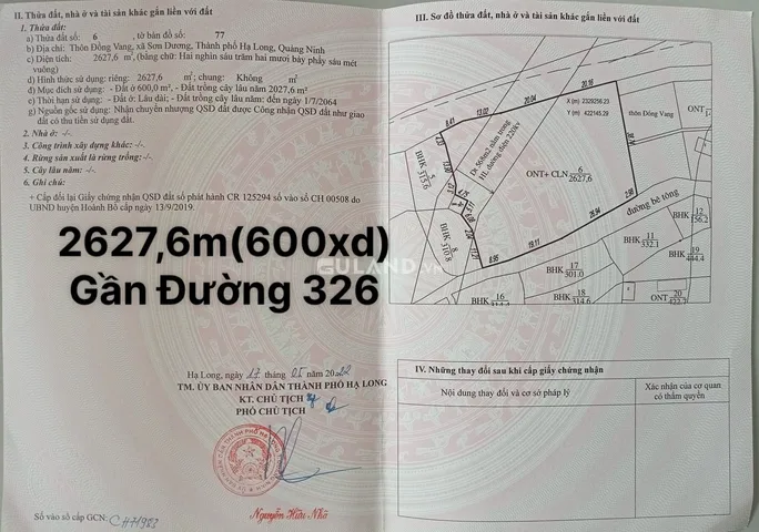 Bán đất 2627.6m² ngang 60m giá 5.9 tỷ tại Xã Sơn Dương Thành phố Hạ Long