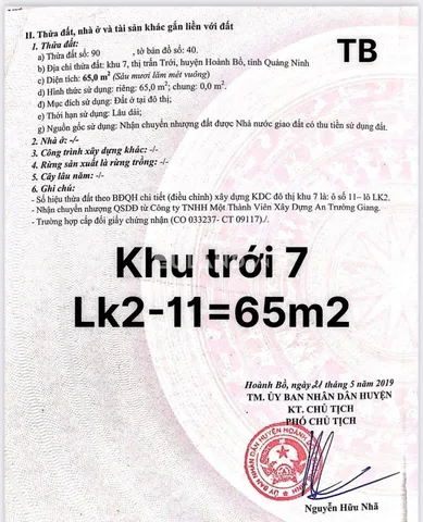 Bán đất 65m² ngang 5m giá 1.35 tỷ tại Phường Hoành Bồ Thành phố Hạ Long