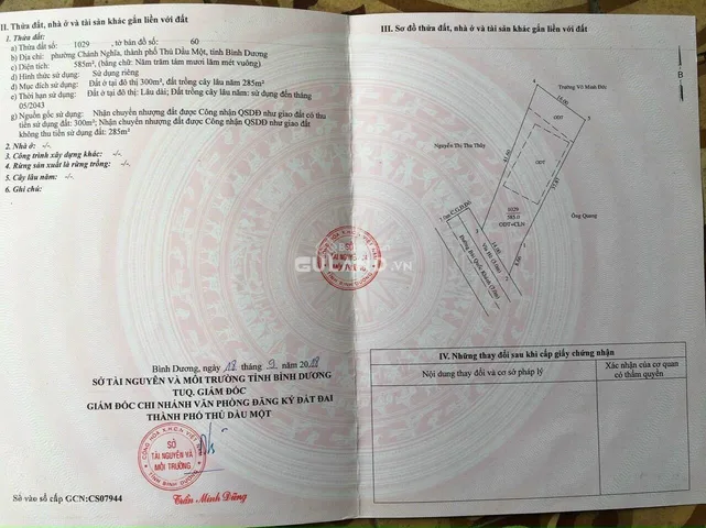 Bán đất mặt tiền đường Bùi Quốc Khánh, phường Chánh Nghĩa, Thủ Dầu Một - Bình Dương