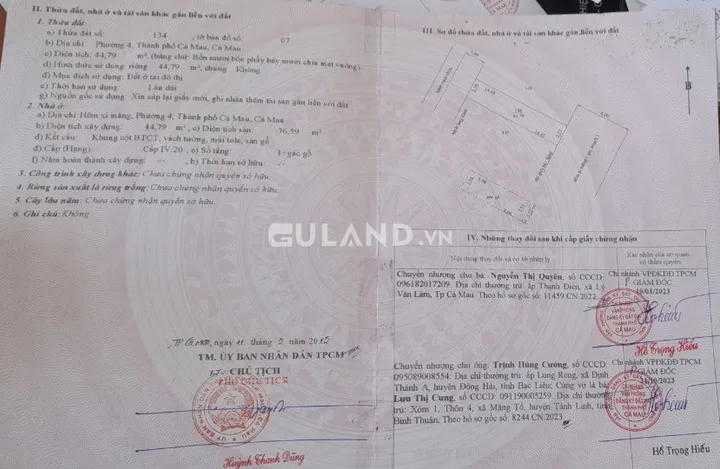 Bán nhà 1 Trệt 1 lầu Tp Cà Mau