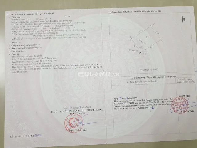 Đất thổ cư sổ đỏ , 155,4 m2, phường An Hòa , TP biên hòa 1,8 tỷ - 155.3.999 m2