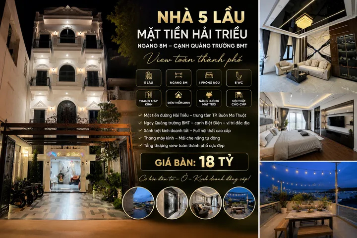 🏡 NHÀ MỚI BMT – TÒA NHÀ 5 LẦU MẶT TIỀN HẢI TRIỀU – NGANG 8M – VIEW TOÀN THÀNH PHỐ