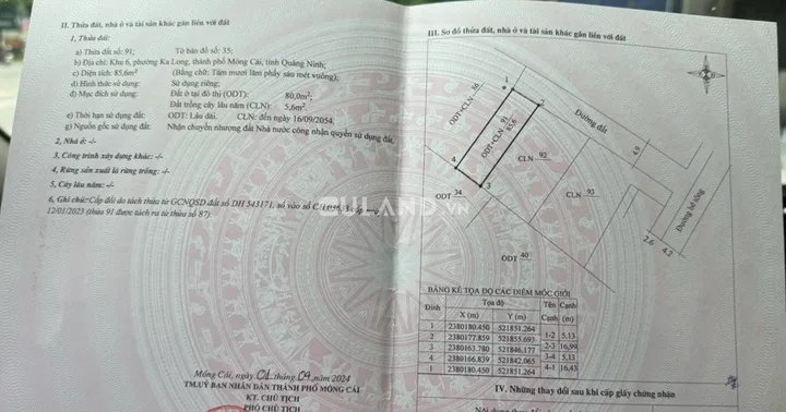 Cần bán lô đất khu 6- kalong- móng cái