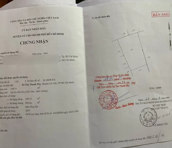 (L498) Nhượng đất nông nghiệp sau UB xã Tân Thạnh Tây, dt 2398m2, giá 3 tỷ