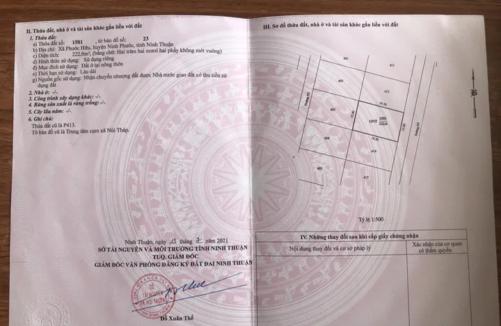 Bán đất 222m² ngang 12m giá 340 triệu tại Xã Phước Hữu Huyện Ninh Phước