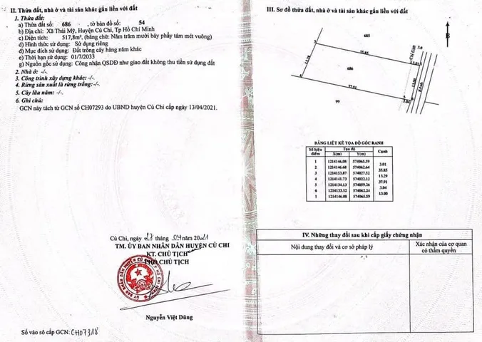 (S441) Đất nông nghiệp gần Cây Trôm Mỹ Khánh, xã Thái Mỹ,  DT 518m2 chỉ 1 tỷ 200