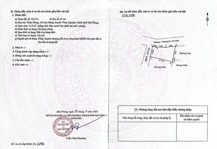 Bán đất 77m² 1.8 tỷ tại Xã Lâm Động Huyện Thuỷ Nguyên. cách 203 chỉ 100m. liên hệ 0362558882
